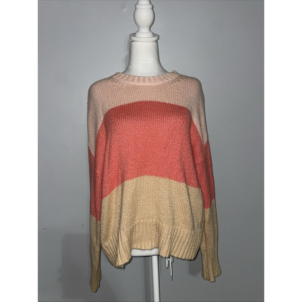American Eagle Womens M Pink And Tan Colorblock Cropped Knit Sweater